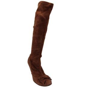 Etro Womens Suede Bow Tied Accented Slide On Knee High Boots Brown Size 37